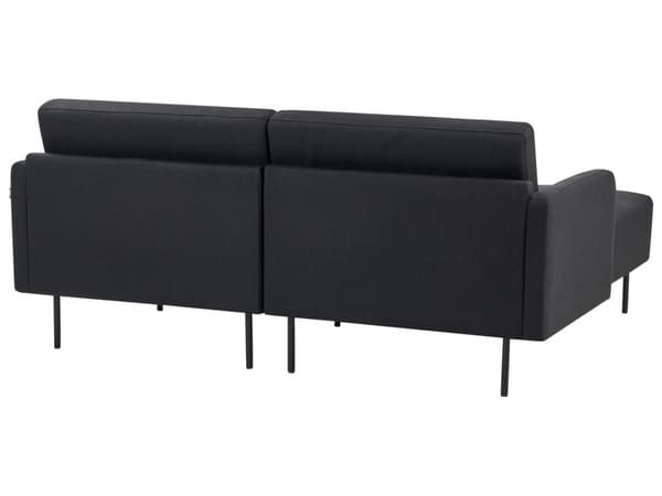 Hörnsoffa Höger Polyester Svart 192 x 155 cm Soffa 2-sits Möblerad Metallben Vävt Tyg Kuddad Rygg Minimalistisk Modern