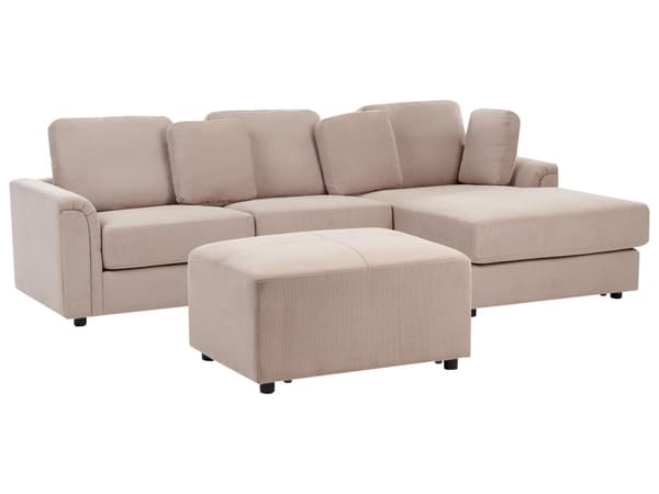 Hjørnesofa Taupe Stoff Polstret med Ottoman L-formet Venstrevendt Moderne