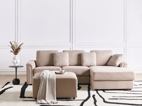 Hjørnesofa Taupe Stoff Polstret med Ottoman L-formet Venstrevendt Moderne