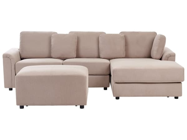 Hjørnesofa Taupe Stoff Polstret med Ottoman L-formet Venstrevendt Moderne