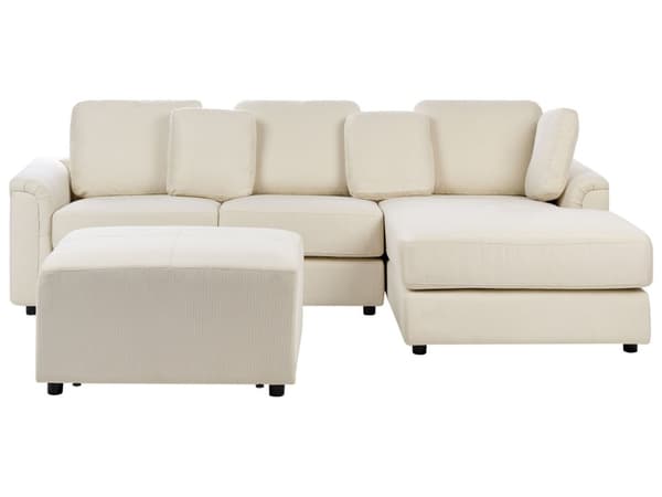 Hörnsoffa Ljusbeige Tyg Stoppad med Fotpall L-formad Höger Modulsoffa Vardagsrum