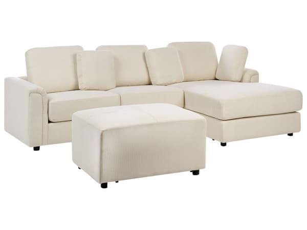 Hjørnesofa Lys Beige Stoff med Ottoman L-formet Venstrevendt Orientering