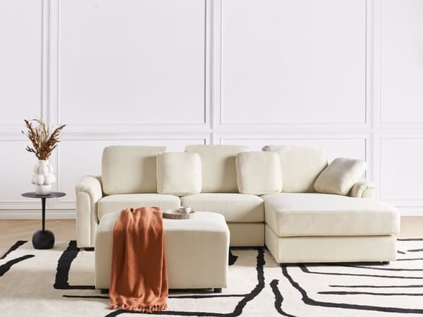 Hjørnesofa Lys Beige Stoff med Ottoman L-formet Venstrevendt Orientering