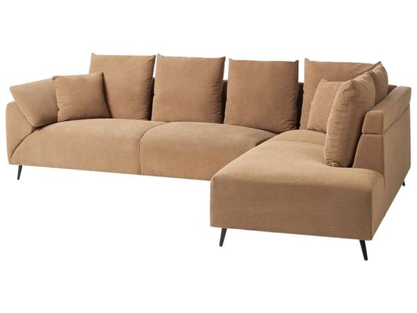 Hjørnesofa Brun Kordfløyel Stoffputer Metall Ryggstøtte Svarte ben Retro