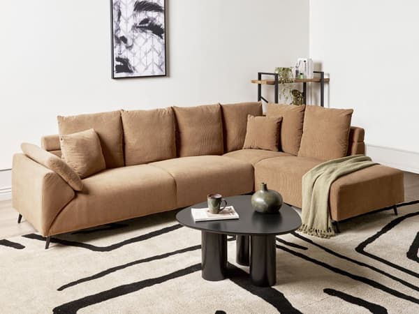 Hjørnesofa Brun Kordfløyel Stoffputer Metall Ryggstøtte Svarte ben Retro