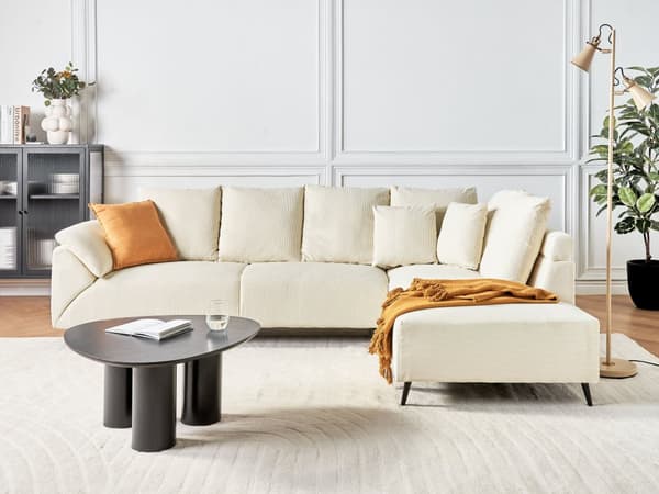 Hjørnesofa Lys Beige Fløjl 4 Personers Sofa med Chaiselong Moderne Stue Indretning L Formet Venstrevendt