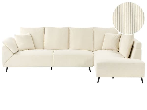 Hjørnesofa Lys Beige Fløjl 4 Personers Sofa med Chaiselong Moderne Stue Indretning L Formet Venstrevendt