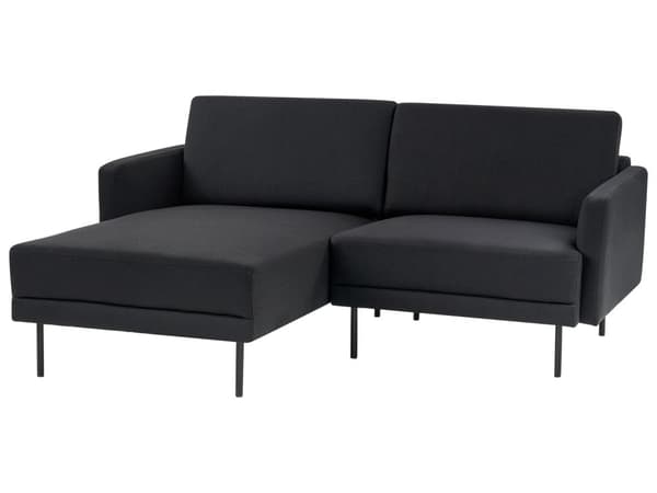 Hjørnesofa Sort Polyester 2 Personers Sofa med Chaiselong Moderne Stue Indretning L Formet Lille Sofahjørne Højrevendt