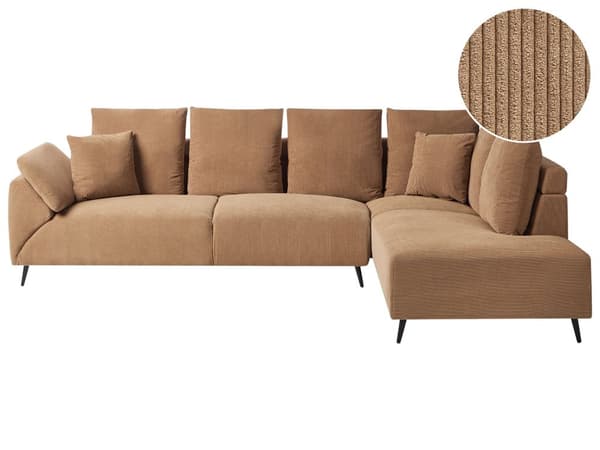 Hjørnesofa Brun Fløjl 4 Personers Sofa med Chaiselong Moderne Stue Indretning L Formet Venstrevendt