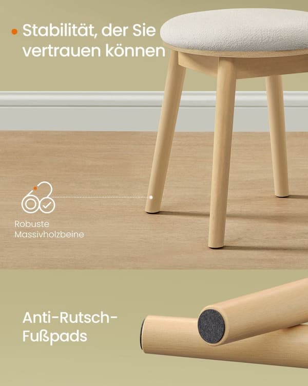 Rootz Boho Style Dressing Taburet - Cremehvid Eg Beige - Rund Ottoman - Gummi træ Boucle stof - 37 cm x 37 cm x 43 cm