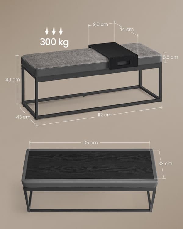 Rootz keinonahkainen säilytyspenkki - ottomaani - istuinjärjestäjä - pehmustettu tyyny - 100cm x 40cm x 50cm