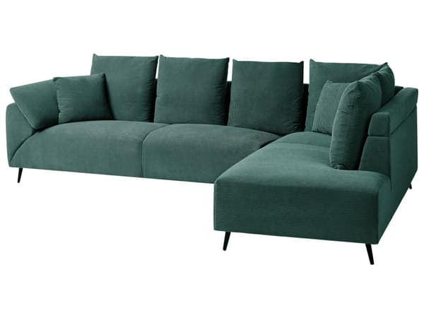 Hjørnesofa Grønn Kordfløyel Stoffputer Metall Svart Ben Retro Design Pute Ryggstøtte