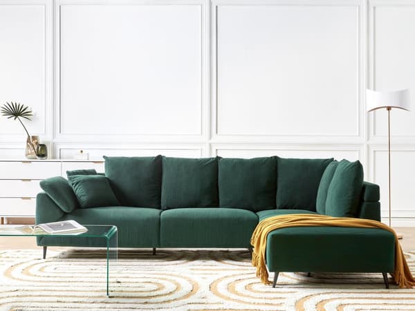 Hjørnesofa Grønn Kordfløyel Stoffputer Metall Svart Ben Retro Design Pute Ryggstøtte