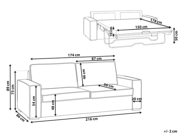 Sovesofa Lysebrunt Stoff 3-seters Sovesofa med Ramme og Madrass Moderne Design