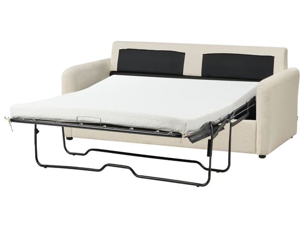 Sovesofa Lys Beige Boucle Stoff Polstret Sovesofa Funksjon Moderne Design til Stue
