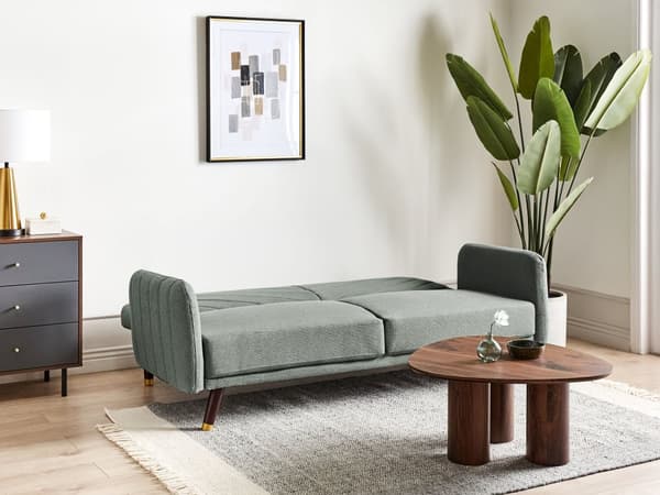 Bäddsoffa 3-sits Konstlinne Ljusgrön Konvertibel Träben Modern Vardagsrum Linne