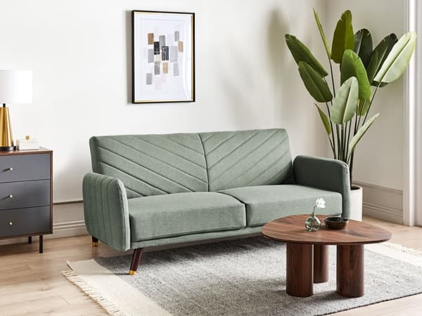 Bäddsoffa 3-sits Konstlinne Ljusgrön Konvertibel Träben Modern Vardagsrum Linne