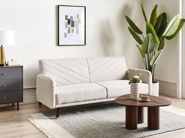 Bäddsoffa 3-sits Konstlinne Ljusbeige Konvertibel Träben Modern Vardagsrum Linne