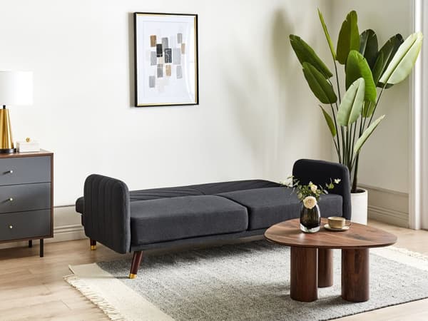 Bäddsoffa 3-sits Konstlinne Svart Konvertibel Träben Modern Vardagsrum Linne