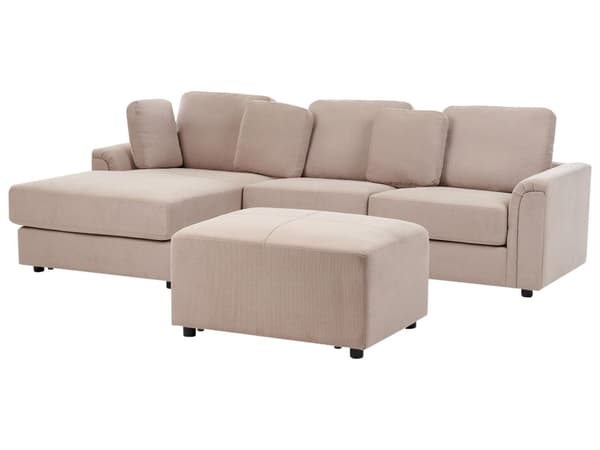 Hörnsoffa Taupe Tyg Stoppad med Fotpall L-formad Höger Modern Stil Vardagsrum