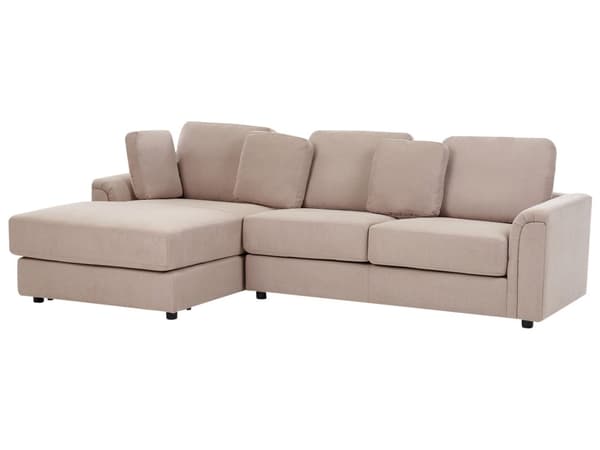 Hörnsoffa Taupe Tyg Stoppad med Fotpall L-formad Höger Modern Stil Vardagsrum