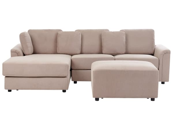 Hörnsoffa Taupe Tyg Stoppad med Fotpall L-formad Höger Modern Stil Vardagsrum