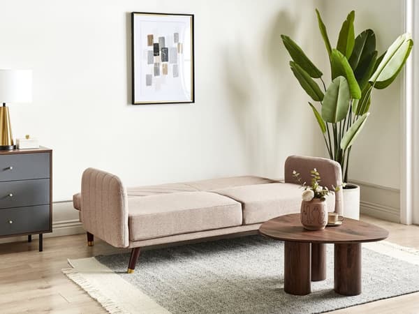 Bäddsoffa 3-sits Konstlinne Ljusbrun Konvertibel Träben Modern Vardagsrum Linne