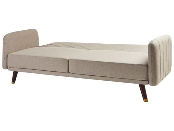 Bäddsoffa 3-sits Konstlinne Ljusbrun Konvertibel Träben Modern Vardagsrum Linne