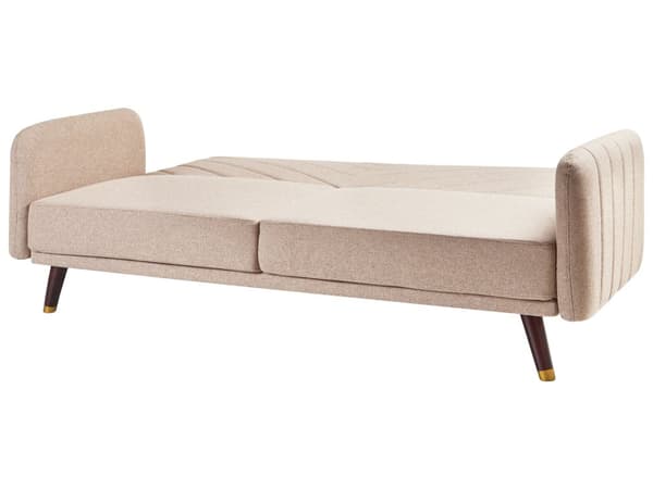 Bäddsoffa 3-sits Konstlinne Ljusbrun Konvertibel Träben Modern Vardagsrum Linne