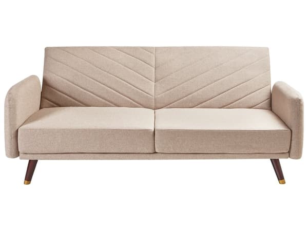 Bäddsoffa 3-sits Konstlinne Ljusbrun Konvertibel Träben Modern Vardagsrum Linne