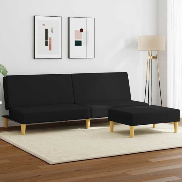 Bäddsoffa 2-sits med fotpall svart tyg