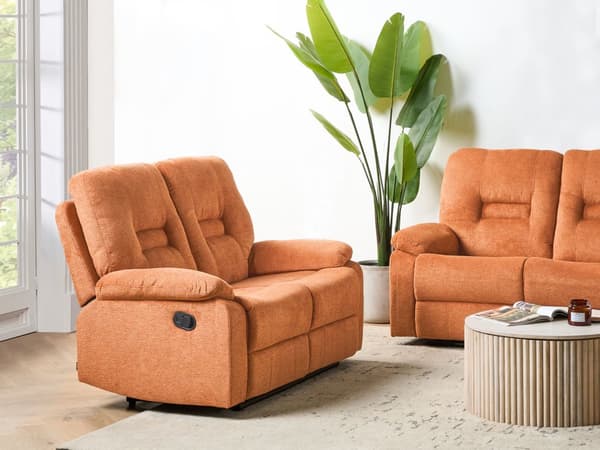Reclinersoffa Orange 2-sits Manuellt Justerbar Rygg och Fotstöd Vardagsrumsmöbler Soffa