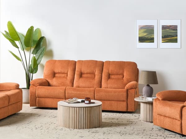 Reclinersoffa Orange 3-sits Manuellt Justerbar Rygg och Fotstöd Vardagsrumsmöbler Soffa