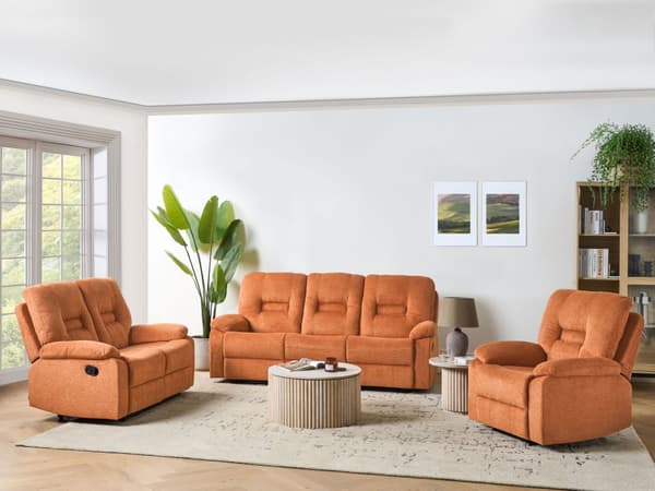Reclinersoffa Orange 3-sits Manuellt Justerbar Rygg och Fotstöd Vardagsrumsmöbler Soffa
