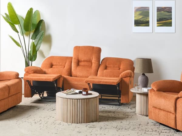 Reclinersoffa Orange 3-sits Manuellt Justerbar Rygg och Fotstöd Vardagsrumsmöbler Soffa