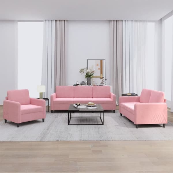 Soffgrupp 3 delar rosa sammet