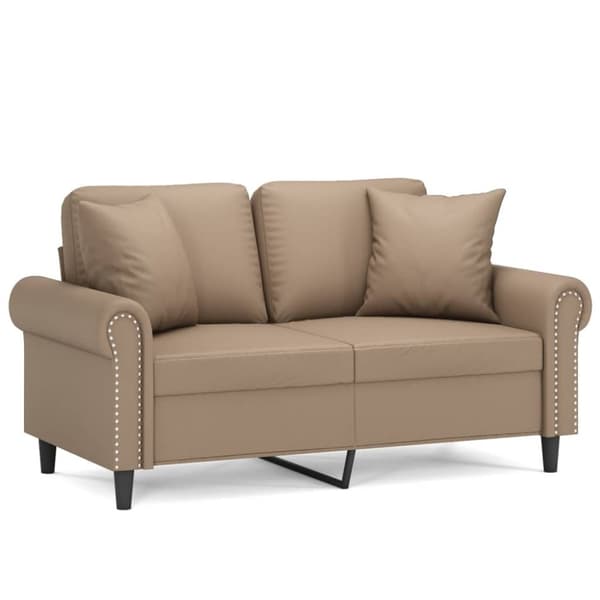 2-sits soffa med prydnadskuddar cappuccino 120 cm konstläder