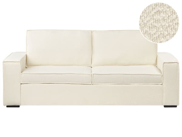 Sovesofa Off White Boucle 3 Personers Smart Sofaseng med Udtræk og Madras Kompakt Sofa Sove Udtræksseng Komfort Sovebriks til Teenager