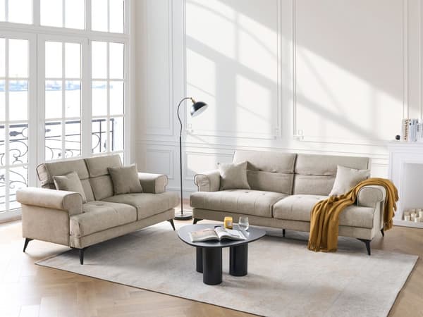 3-seters Sofa Taupe Stoff med Justerbare Nakkestøtter Moderne Stuemøbler