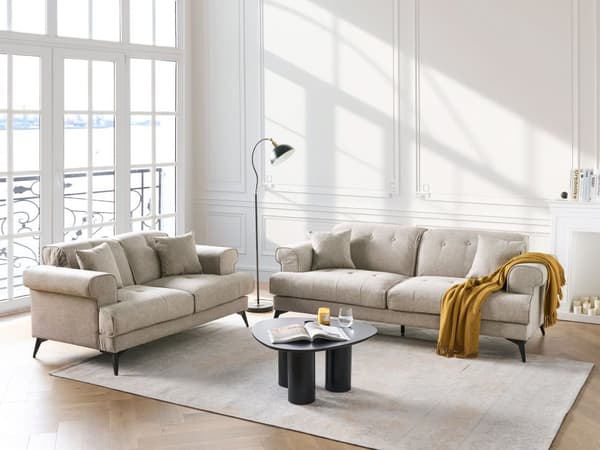 3-seters Sofa Taupe Stoff med Justerbare Nakkestøtter Moderne Stuemøbler
