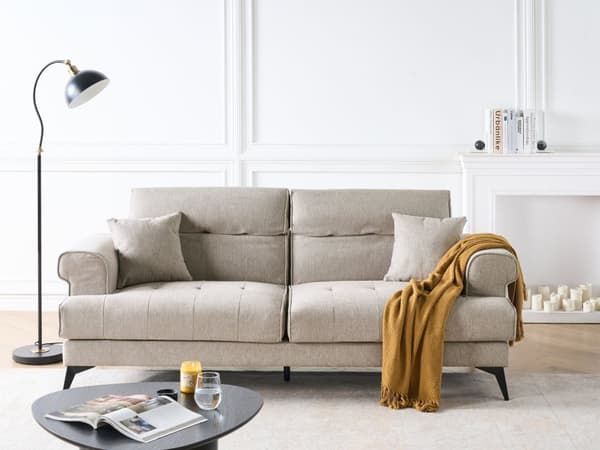 3-seters Sofa Taupe Stoff med Justerbare Nakkestøtter Moderne Stuemøbler