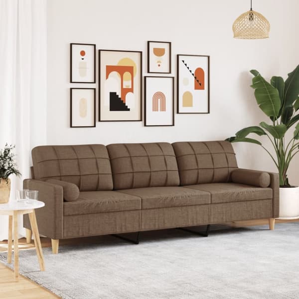 3-sitssoffa med prydnadskuddar brun 210 cm tyg