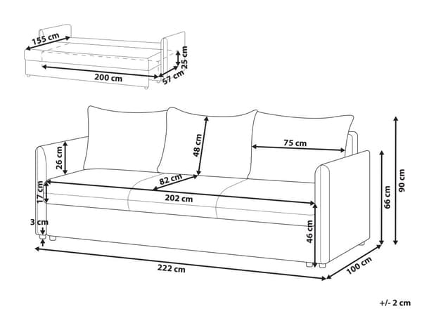 Sovesofa Beige Stoff 3 Seter Polstring Puter Moderne Design til Stue