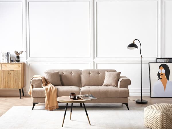 3-seters Sofa Lysebrunt Stofftrekk med Justerbare Nakkestøtter Moderne Stil Stue Møbler