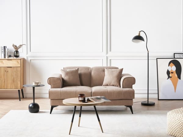 2-seters Sofa Lysebrunt Stofftrekk med Justerbare Nakkestøtter Moderne Stil Stue Møbler