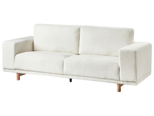 Sofa Off White Boucle 3 Personers Tyk Polstret Dyb Blød Stofsofa til Stuen Moderne Inspiration Stue Møbel Klassisk