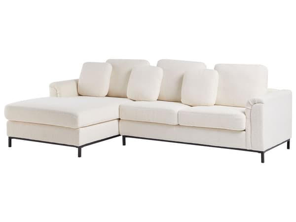 Hjørnesofa Hvit Bouclé 4-seter L-formet Høyrevendt Puter med avtakbart trekk Forkrommede ben Moderne og klassisk design Stue
