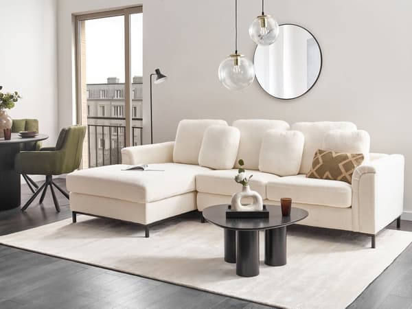 Hjørnesofa Hvit Bouclé 4-seter L-formet Høyrevendt Puter med avtakbart trekk Forkrommede ben Moderne og klassisk design Stue