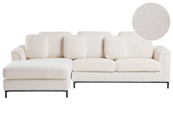Hjørnesofa Hvit Bouclé 4-seter L-formet Høyrevendt Puter med avtakbart trekk Forkrommede ben Moderne og klassisk design Stue