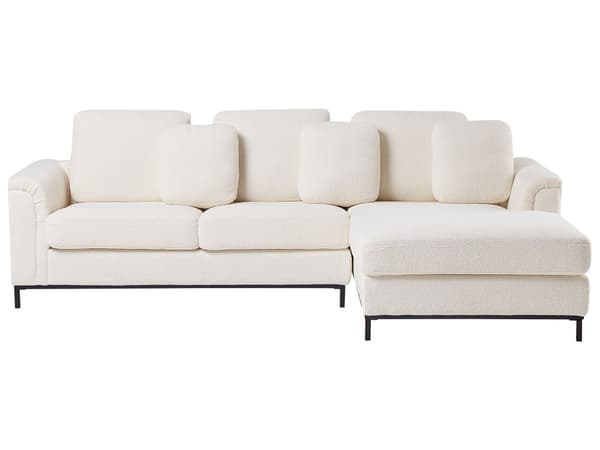 Hjørnesofa med fotskammel Hvit Bouclé 4-seter L-formet Venstrevendt Puter med avtakbart trekk Forkrommede ben Moderne og klassisk design Stue